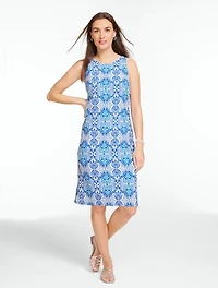Effortless Jersey Sleeveless Shift Dress - Coastal Damask