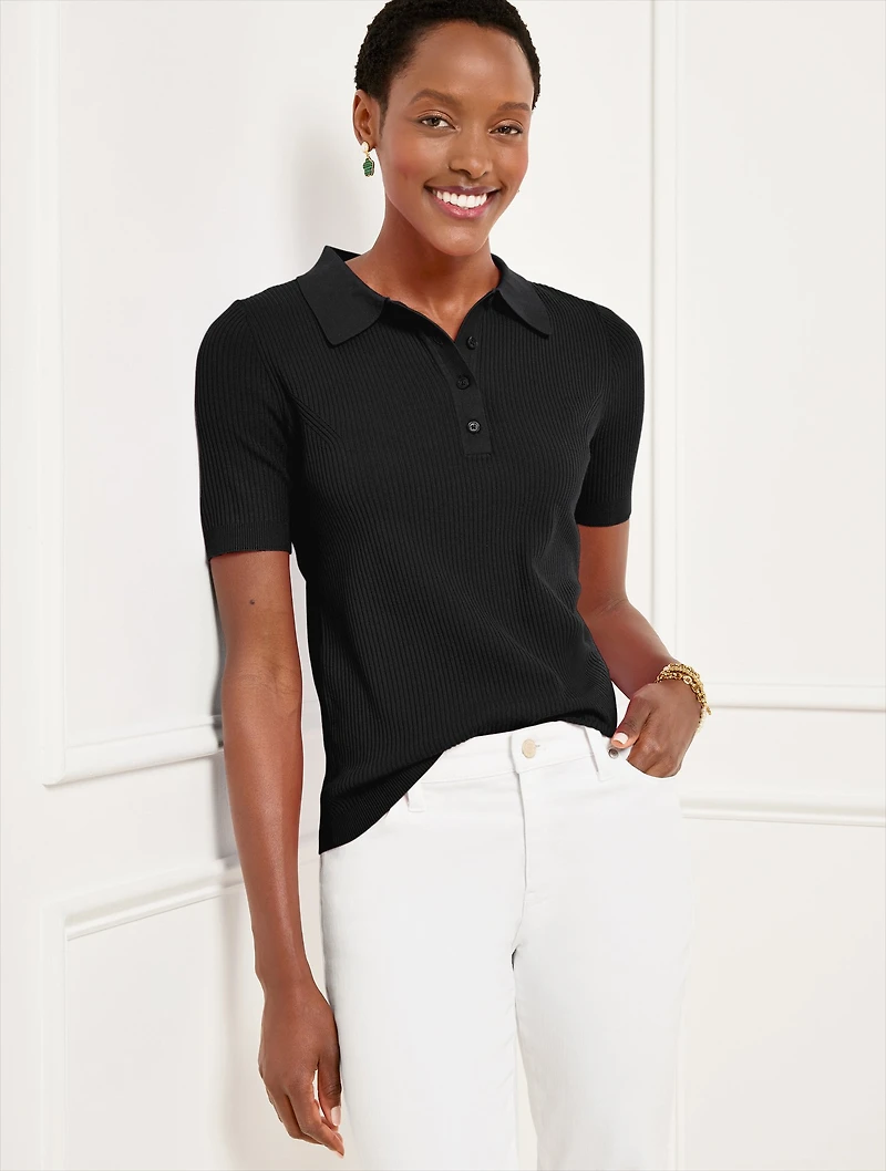 Ribbed Polo Sweater