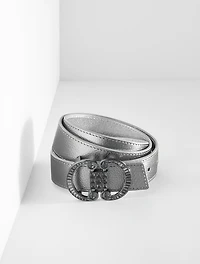 Reversible Metallic Crystal Pebble Leather Belt