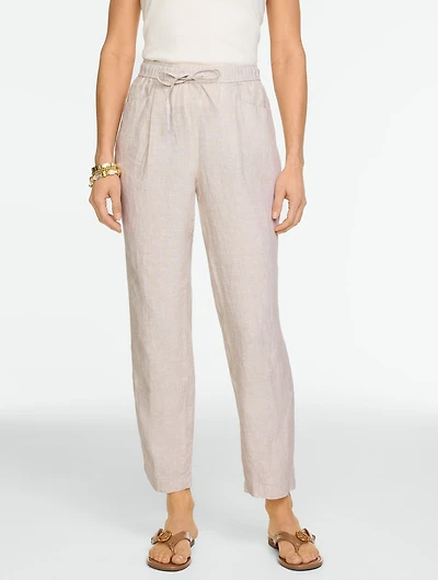 Washed Linen Tapered Ankle Pull-On Pants