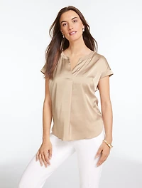 Soft Satin Charmeuse Split Neck Top