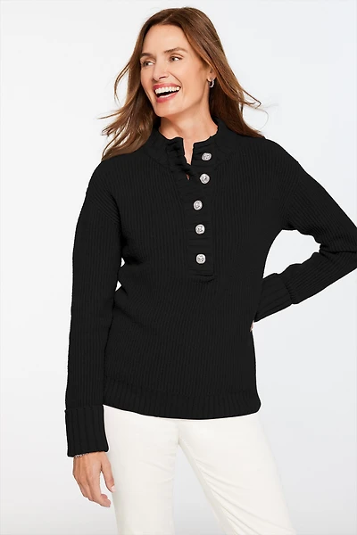 Jewel Button Henley Sweater