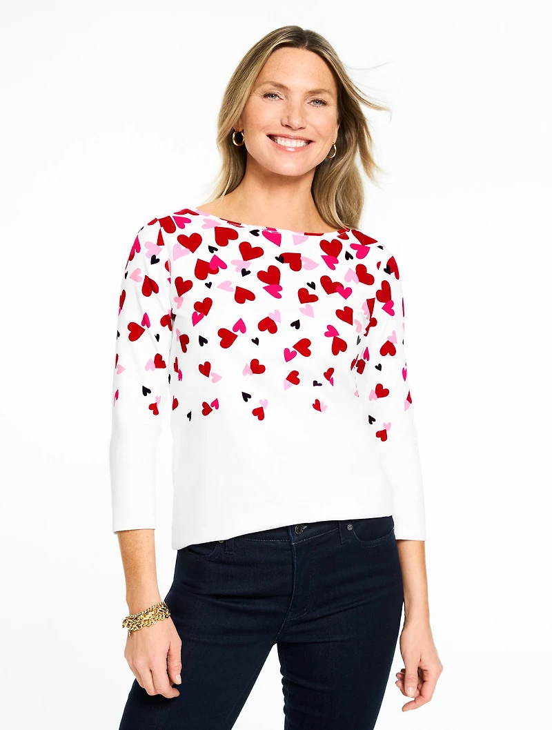 Bateau Neck Tee - Scattered Hearts