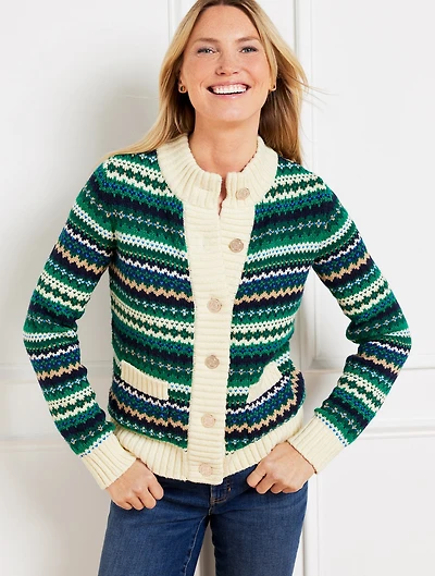Metallic Mockneck Sweater Jacket - Cadet Fair Isle