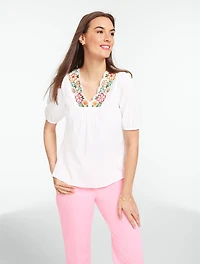 Embroidered Short Sleeve Top - Floral
