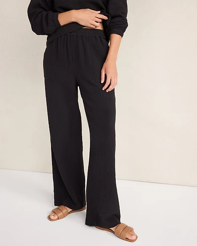 Textured Cotton Gauze Pants