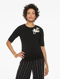 RSVP Embroidered Elbow Sleeve Sweater