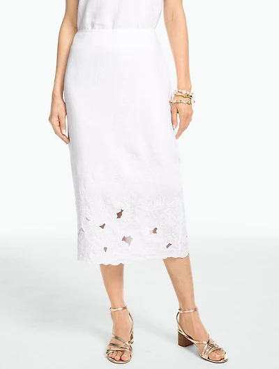 RSVP Floral Embroidered Linen Pencil Skirt