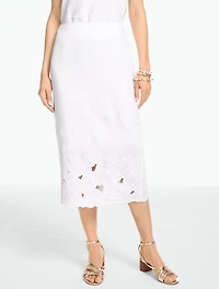 RSVP Floral Embroidered Linen Pencil Skirt