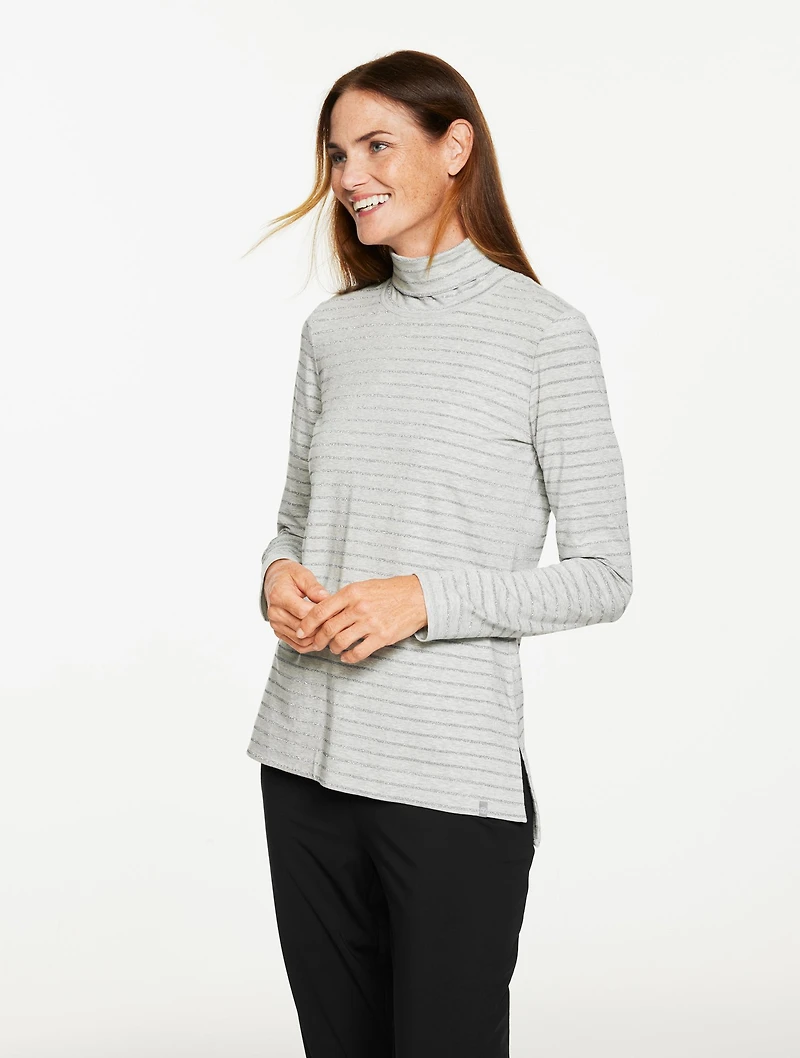 Supersoft Jersey Turtleneck Tee - Glitter Snow Stripe