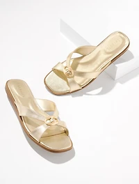 Eva Ornament Metallic Vachetta Micro Wedge Sandals