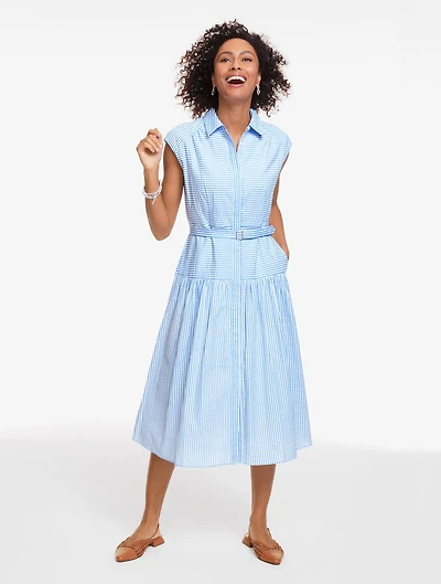 Seersucker Drop Waist Shirtdress - Ocean Stripe