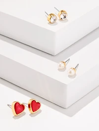 Romantic Hearts Stud Earring Set