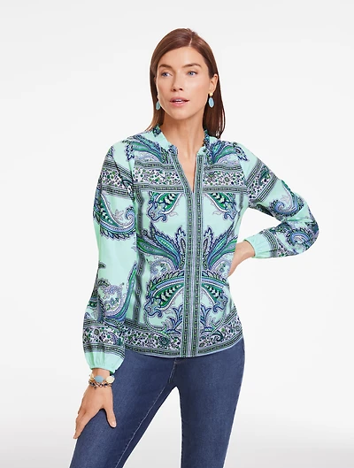 Ruffle Neck Top - Floral Paisley
