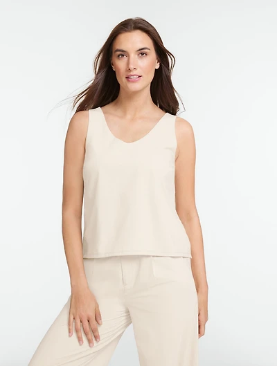 Lightweight Woven Stretch Double V-Neck Tank Top