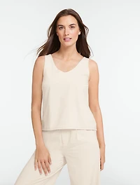Lightweight Woven Stretch Double V-Neck Tank Top