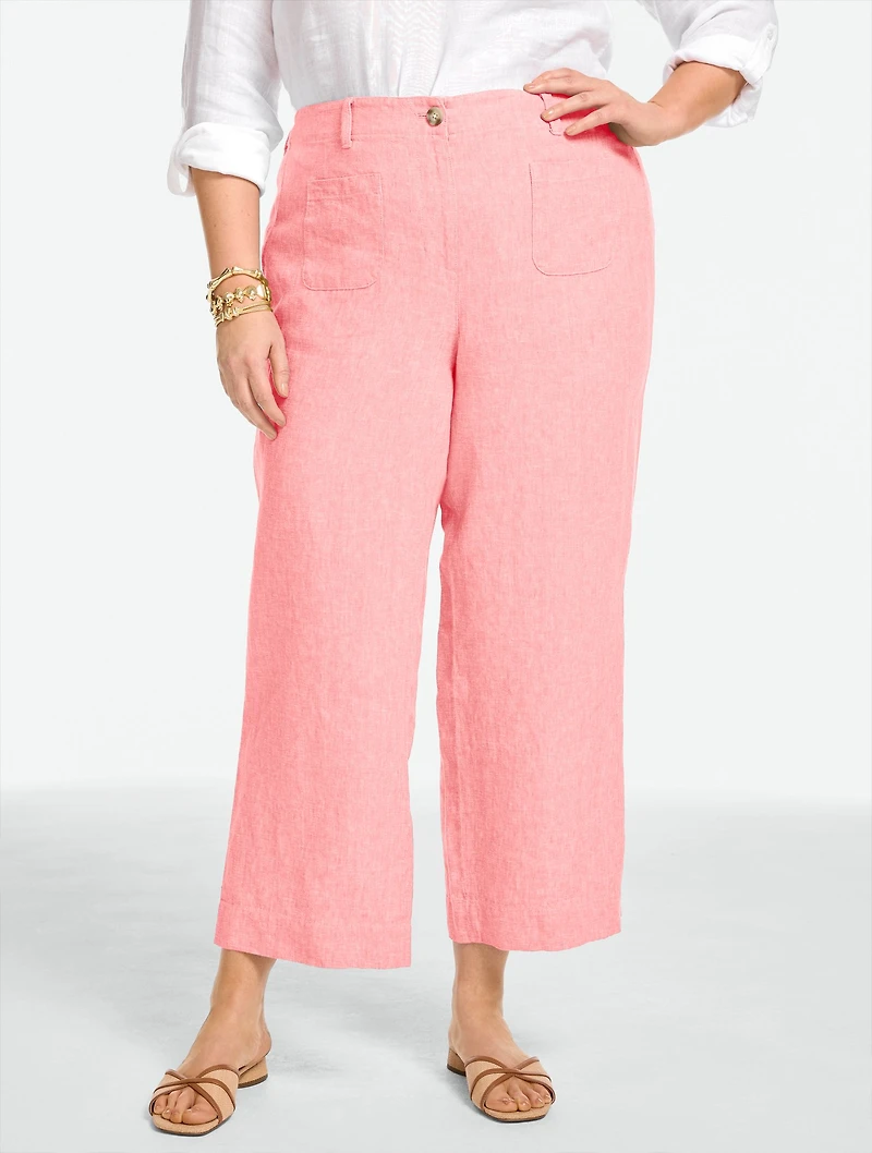 Washed Linen Wide Crop Patch Pocket Pants - Cross-Dyed