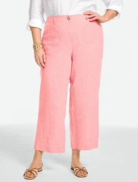 Washed Linen Wide Crop Patch Pocket Pants - Cross-Dyed