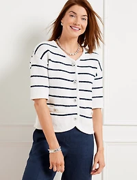 Elbow Sleeve Sweater Jacket - Stripe