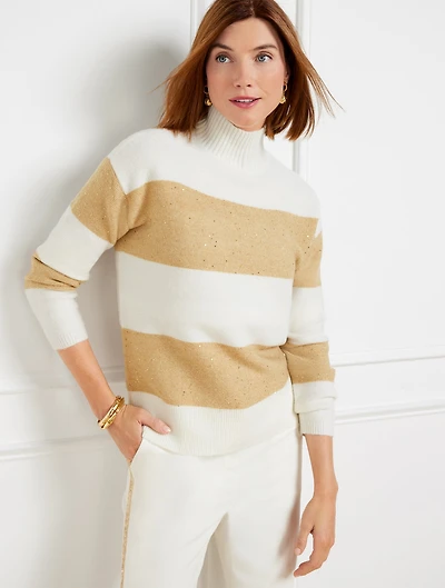 Wool Blend Turtleneck Sweater - Sequin Stripe