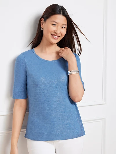 Shimmer Roll Cuff Twist Neck Tee