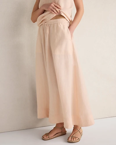Linen Drawstring Midi Skirt