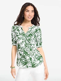 Elbow Sleeve Gauze Top - Tropical Hibiscus
