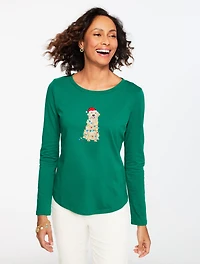 Long Sleeve Crewneck Tee - Festive Dog