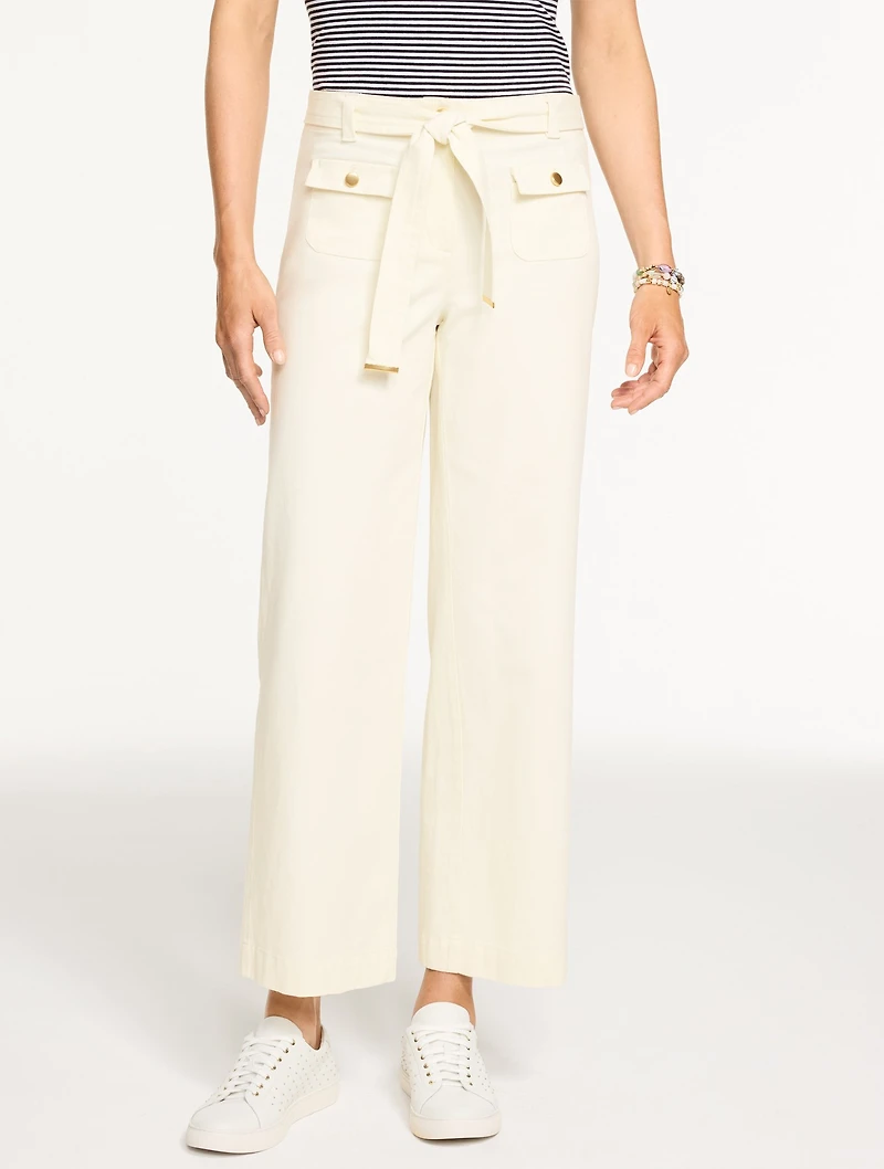 Wide Ankle Belted Twill Pants
