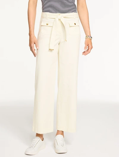 Wide Ankle Belted Twill Pants