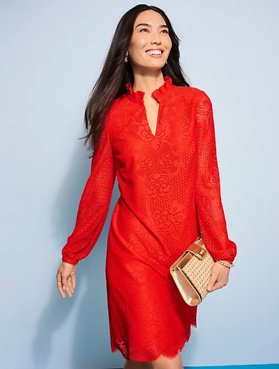 Coastal Lace Ruffle Shift Dress