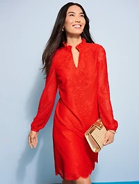 Coastal Lace Ruffle Shift Dress