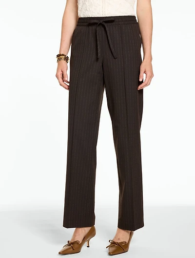 Straight Leg Pull-On Pants - Pickstitch Pinstripe