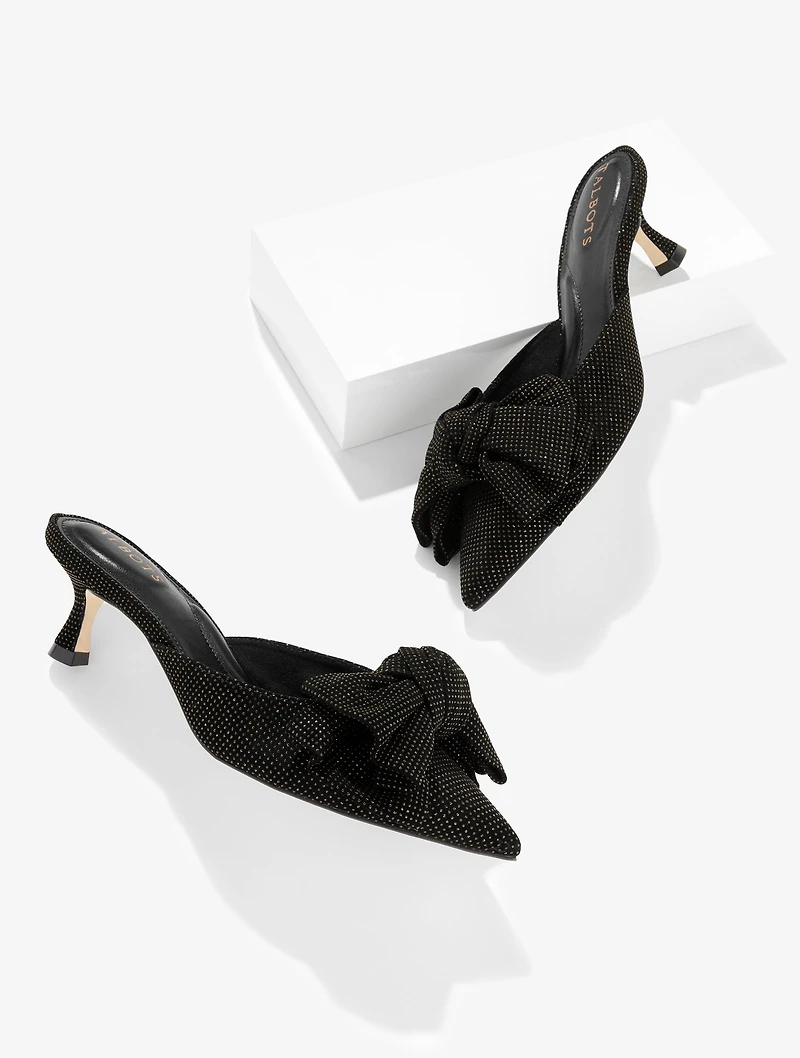 Ember Bow Crystal Leather Mules