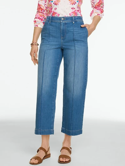 Wide Crop High Waist Lightweight Jeans - Freeport Wash