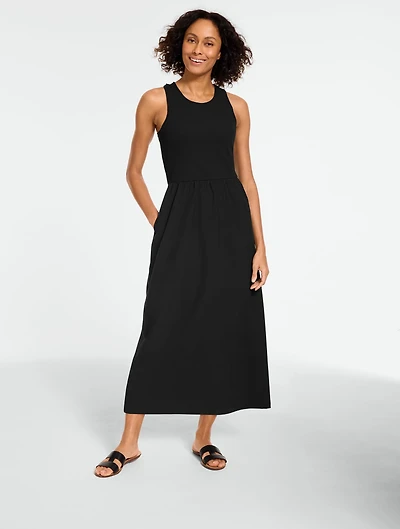 Mixed Media Crew Neck Midi Dress