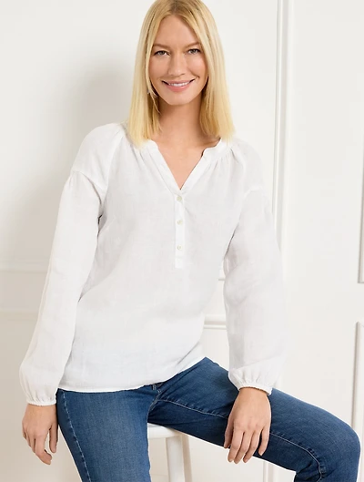 Lantern Sleeve Linen Top