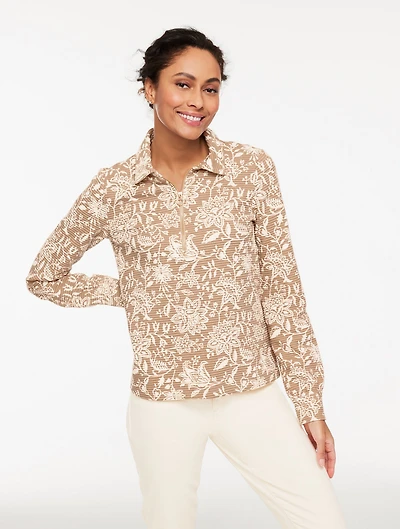 Ottoman Knit Half-Zip Pullover - Dreamy Floral