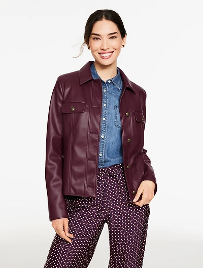 Faux Leather Collared Jacket