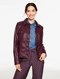 Faux Leather Collared Jacket