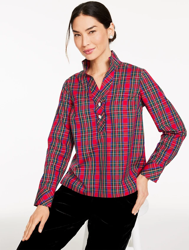 Rhinestone Non-Iron Popover - Blissful Plaid