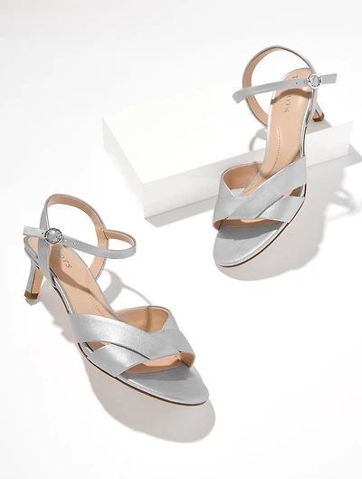Tallia Metallic Leather Kitten Heel Sandals