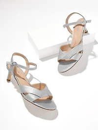 Tallia Metallic Leather Kitten Heel Sandals