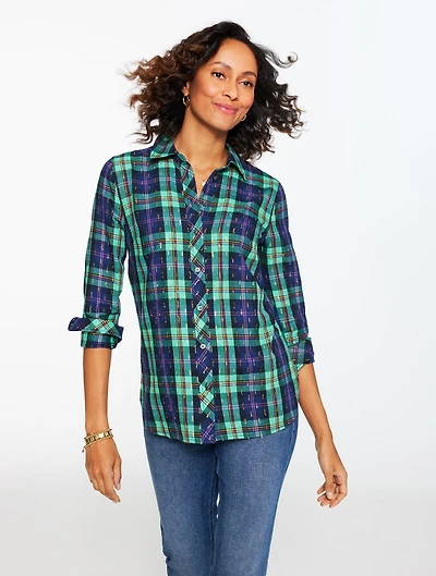 Metallic Modern Classic Shirt - Cheerful Plaid