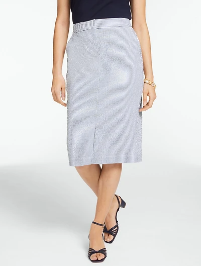 Seersucker Pencil Skirt - Market Stripe