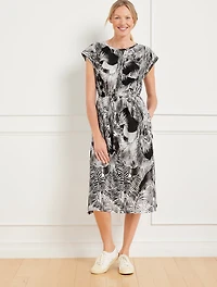 Lightweight Woven Stretch Midi Dress - Breezy Palms