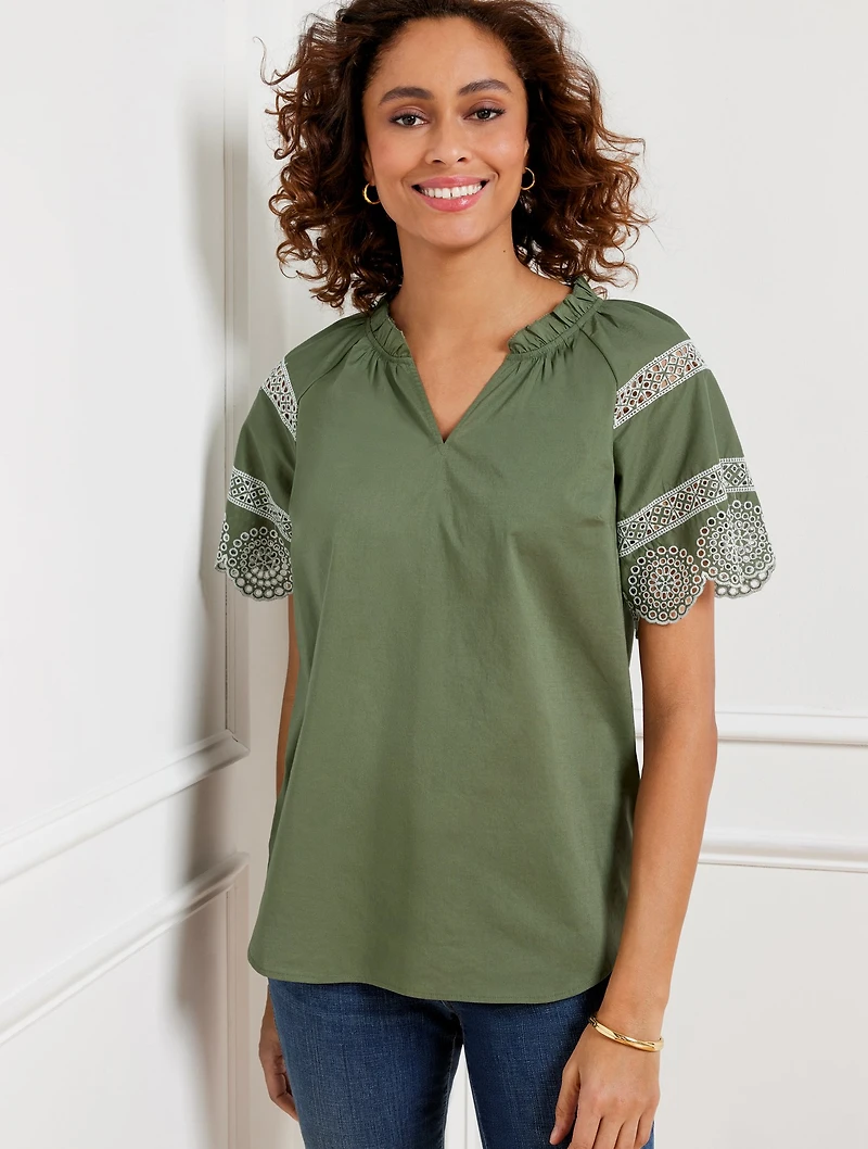 Embroidered Sleeve Top