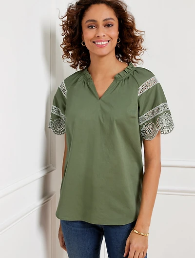 Embroidered Sleeve Top