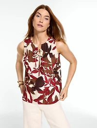 Tie Neck Pintuck Shell - Bunched Foliage