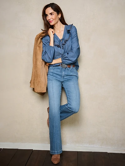 Chambray Pintuck Top